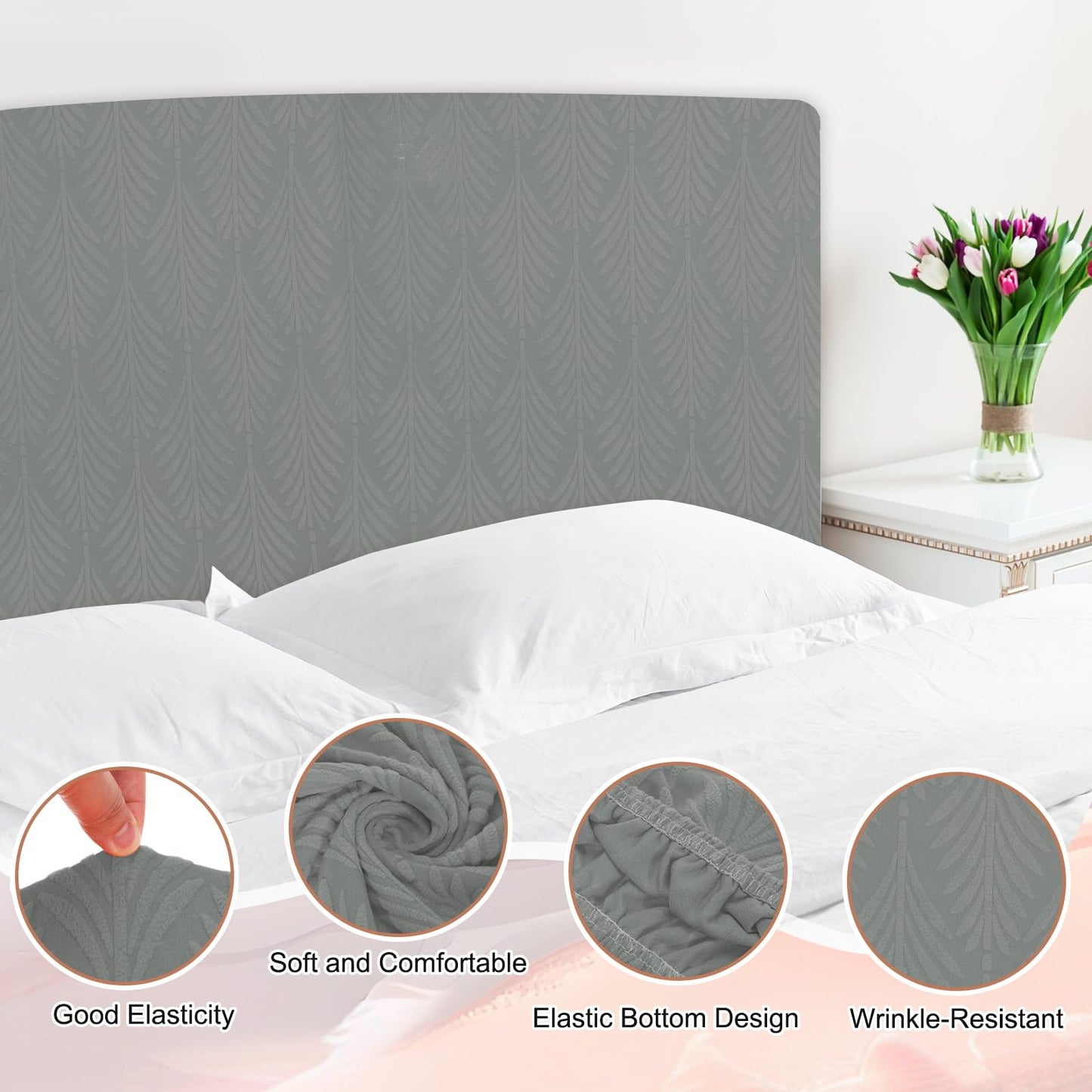 sourcing map Bed Headboard Slipcover, 180cm Jacquard Fabric Stretch Protector Covers, Dustproof Cover for 1.8m Headboard Bedroom Decor, Dark Gray