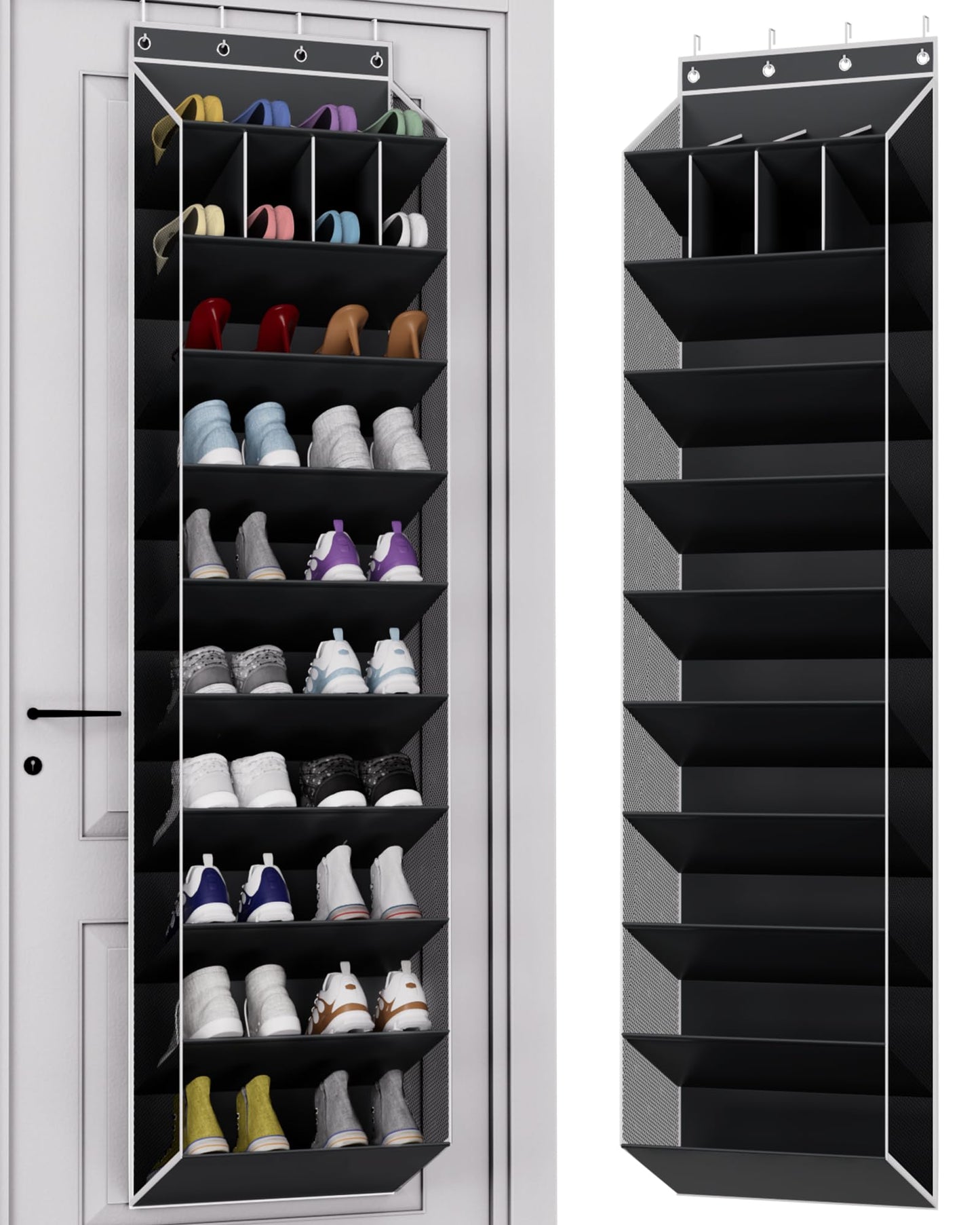 KYEVIS 10 Tier Over Door Shoe Storage Organiser with Deep Pockets, Large Capacity Hanging Storage Rack for Sneakers, Boots