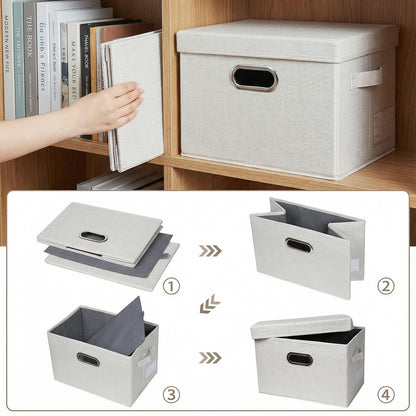 Prandom Storage Boxes with Lids Small,29x22x17cm,Beige1-Pack