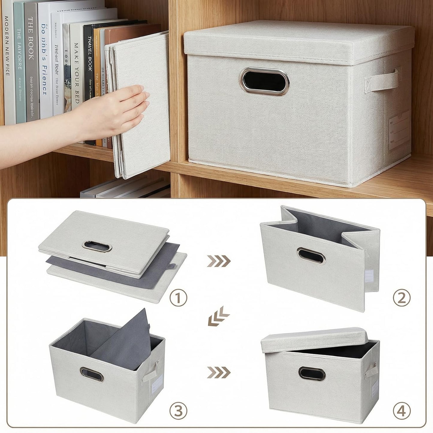Prandom Storage Boxes with Lids Small,29x22x17cm,Beige[3-Pack]