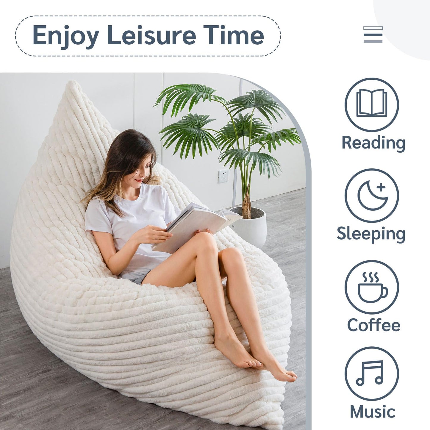 MAXYOYO Bean Bag Chairs, Bean Bag Bed for Adults High-Density Foam Filling, Convertible Sofa Bed Faux Fur, Giant Bean Bag Chairs for Adults