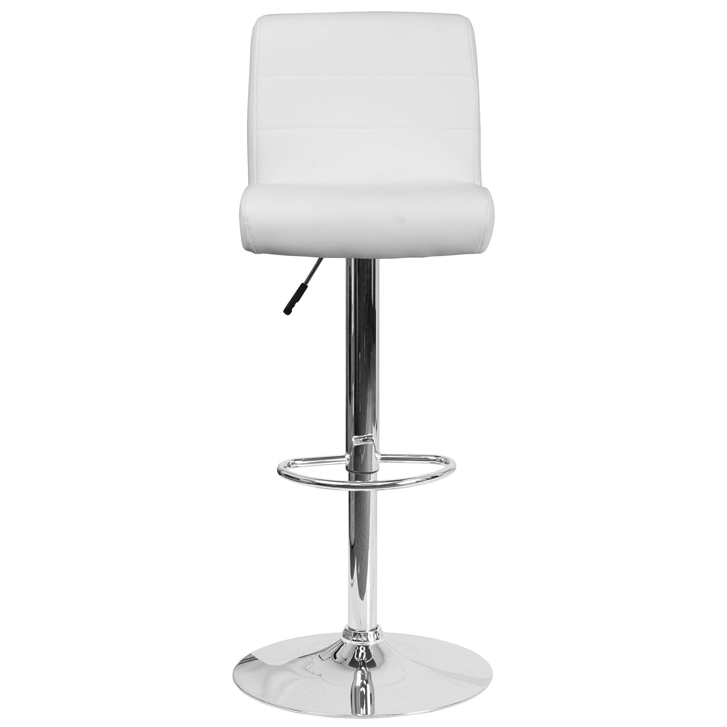 Flash Furniture Marietta 2 Pack Contemporary White Vinyl Adjustable Height Barstool with Rolled Seat and Chrome Base