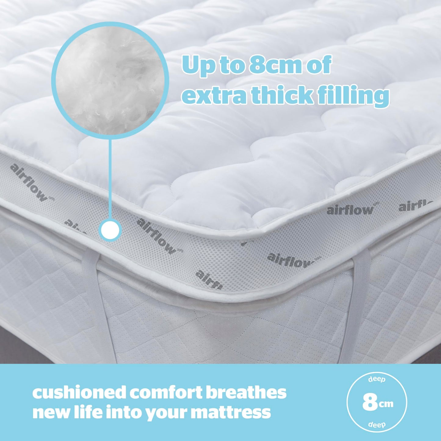 Silentnight Airflow 800 Mattress Topper - Extra Thick Deep Fitted Mattress Enhancer with 8cm Thick Cushioning, Mesh Sides to Increase Airflow and