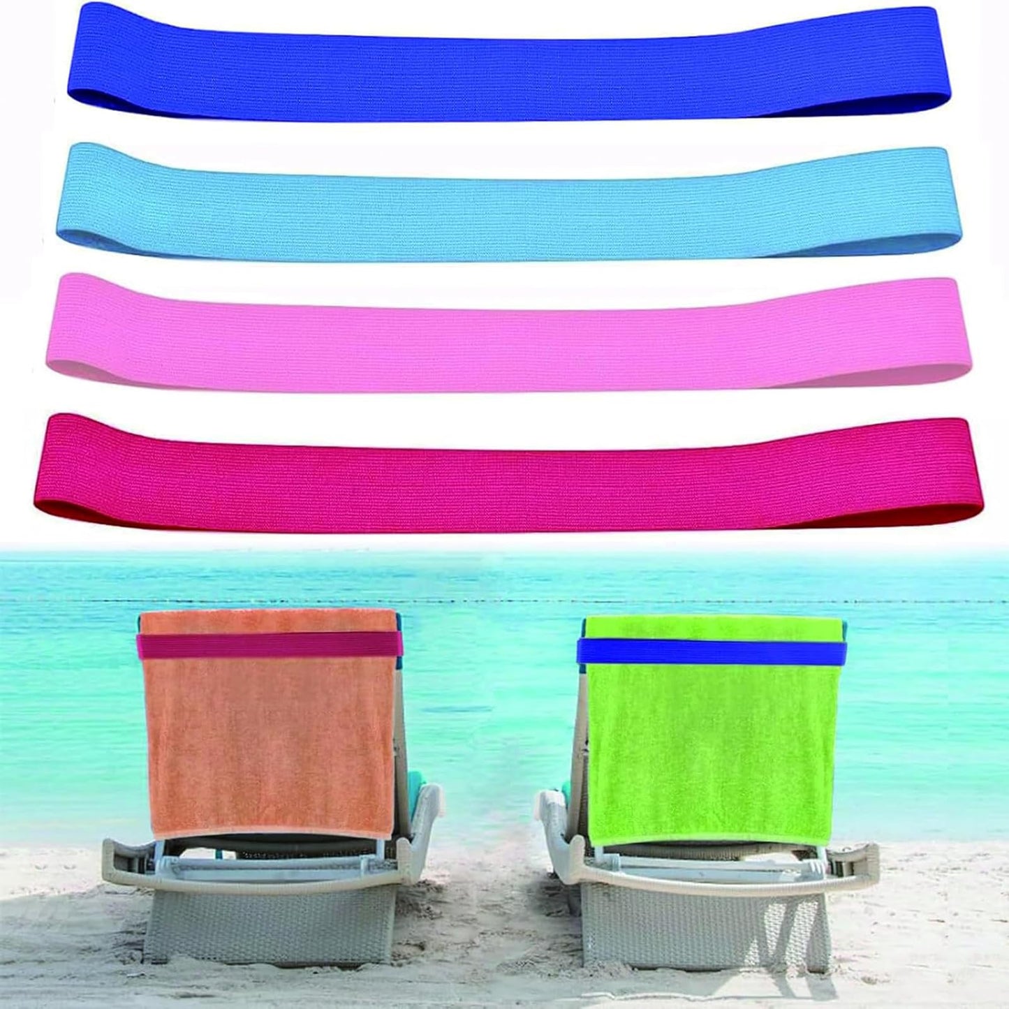 4 PCS Towel Bands For Sun Loungers, Elastic Sunbed Straps For Beach Towels, Windproof Beach Towel Bands For Cruise Chairs, Pool Chairs And Sunbeds