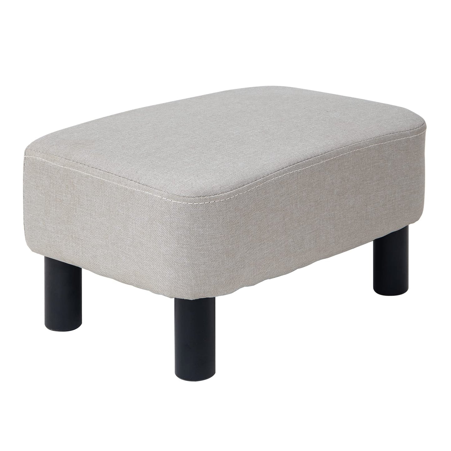 IBUYKE 16.54" Small Footstool Linen Fabric Pouf Ottoman Footrest Modern Home Living Room Bedroom Rectangular Stool, with Padded Seat Pine Wood Legs