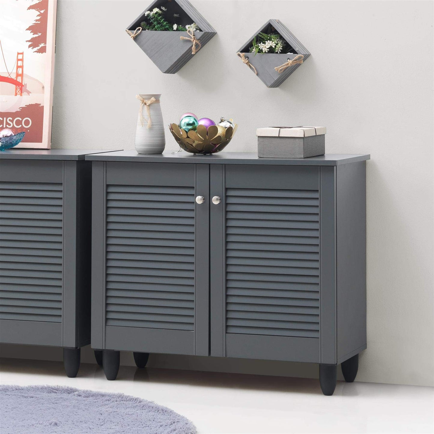 Timber Art Design UK Shoe Storage Cabinet with 2 Doors Modern Footwear Stand Rack Unit Space Saver Cupboard Storage Organizer for Living Room