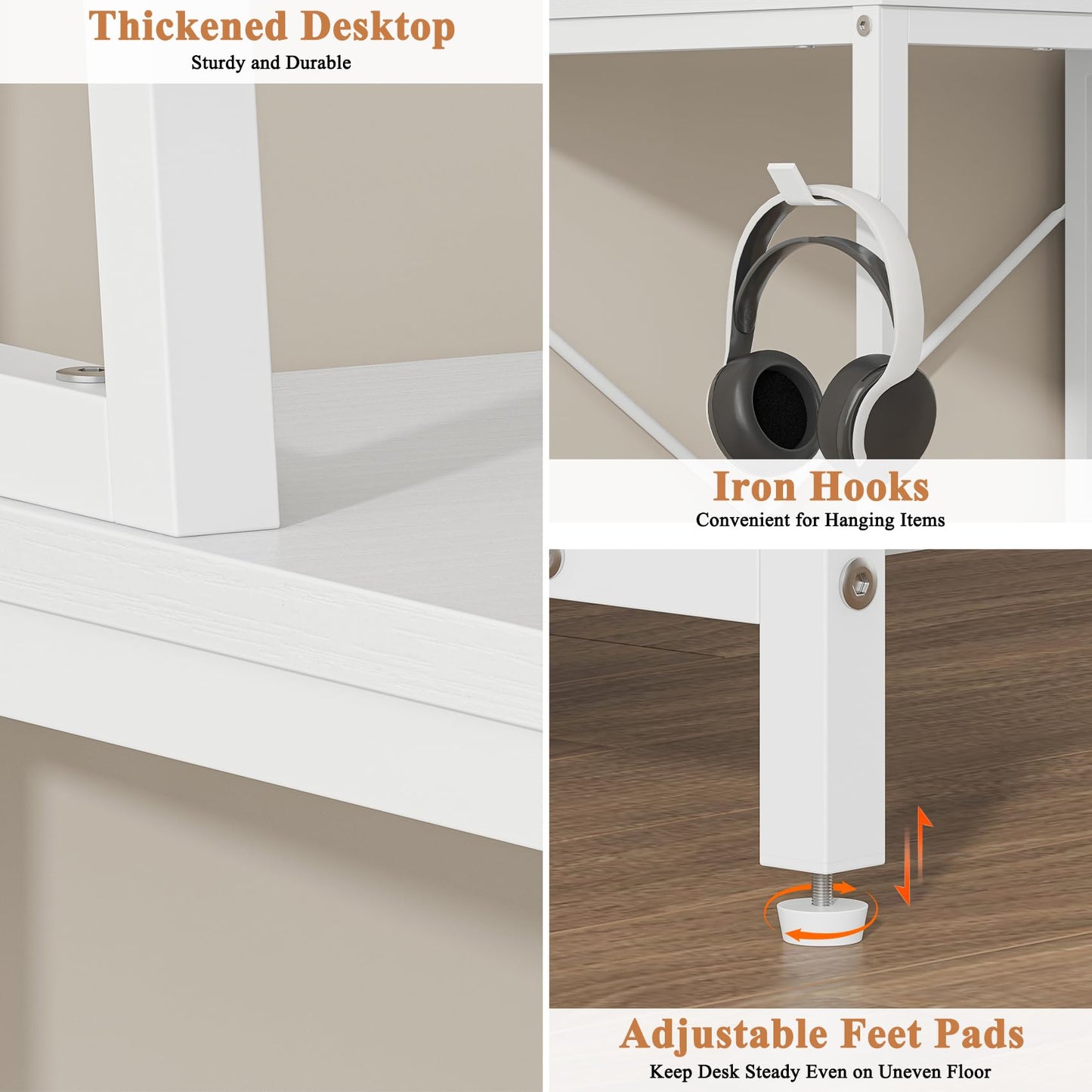 Feonase Industrial-Style Computer Desk with 3-Tier Wall-Mounted Shelf & 3 Fabric Drawers – MDF Desktop for Home Office, Study & Organization