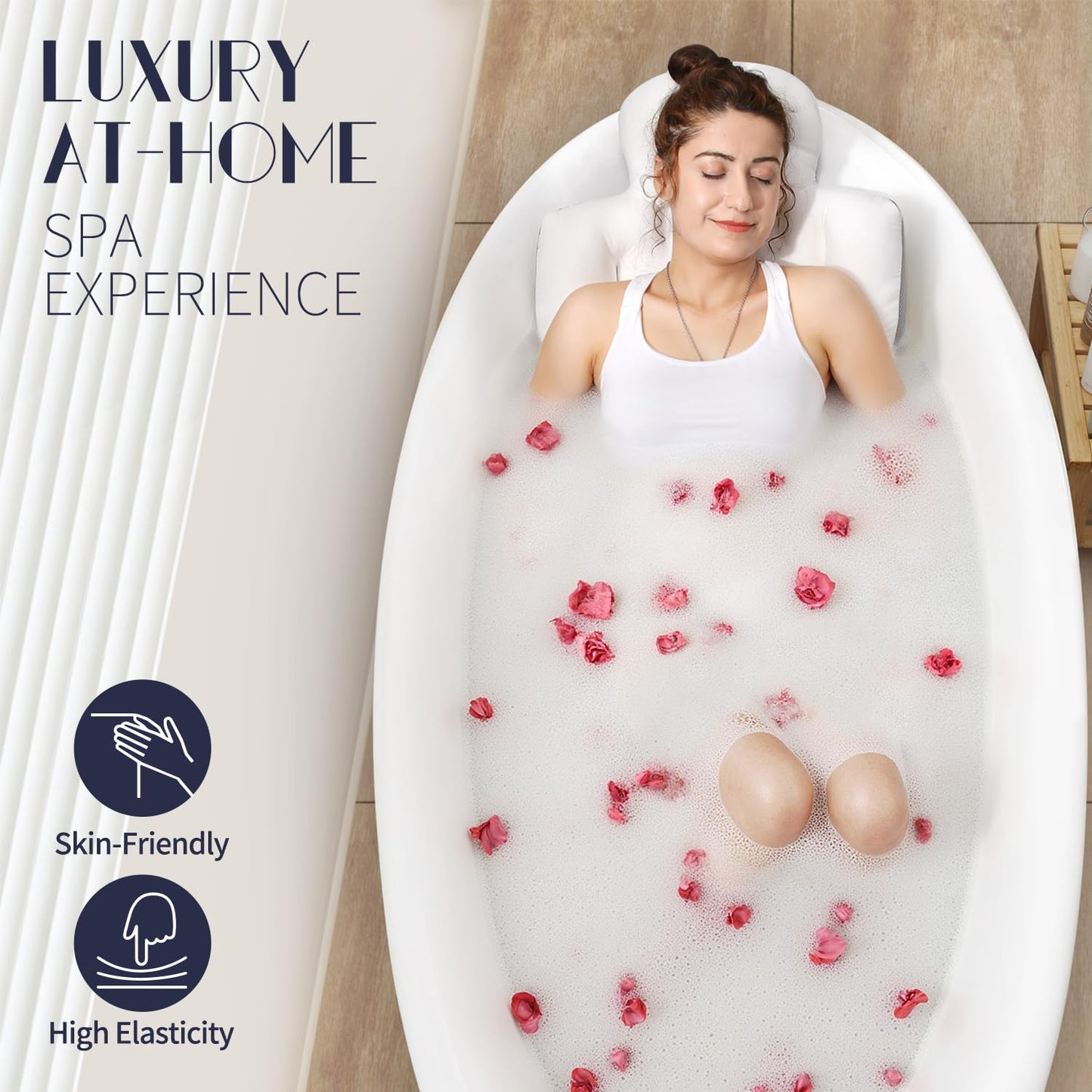 Full Body Bath Pillow for Bathtub, Thick Bathtub Cushion, Luxury Tub Pillow for Bath for Headrest Neck and Back Support White 140 X 41CM