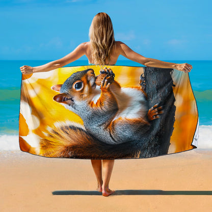 Violetpos Squirrel with Nut Beach Towel, Extra Large 180x90 cm 250GSM Microfibre, Sand Free Quick Dry