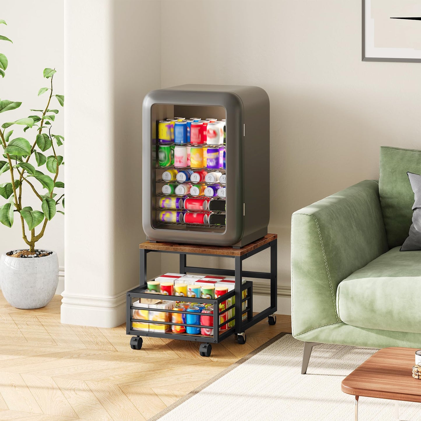 HOOBRO Mini Fridge Stand with Storage Basket, Mini Refrigerator Table 90kg