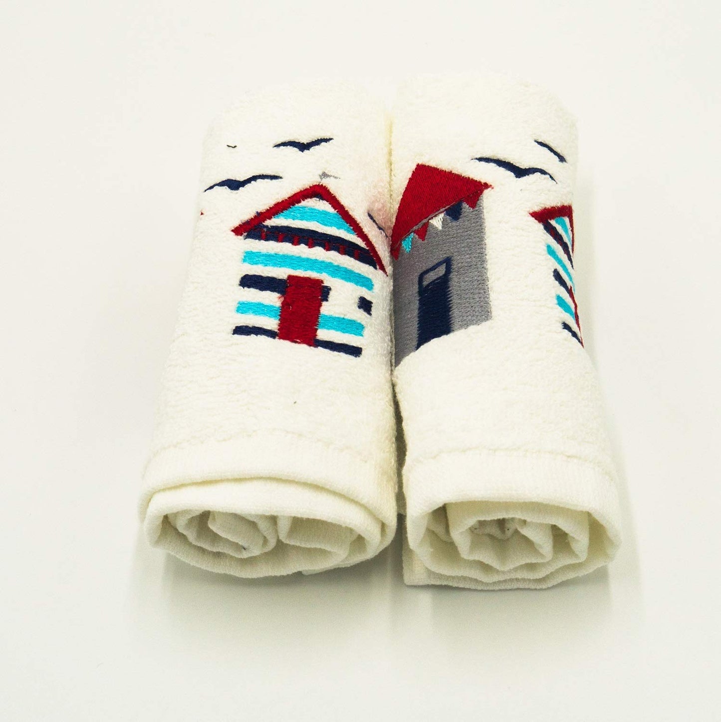 Lex's Linens Beach Hut & Birds Embroidered Towels (Pack of 2 Flannels)