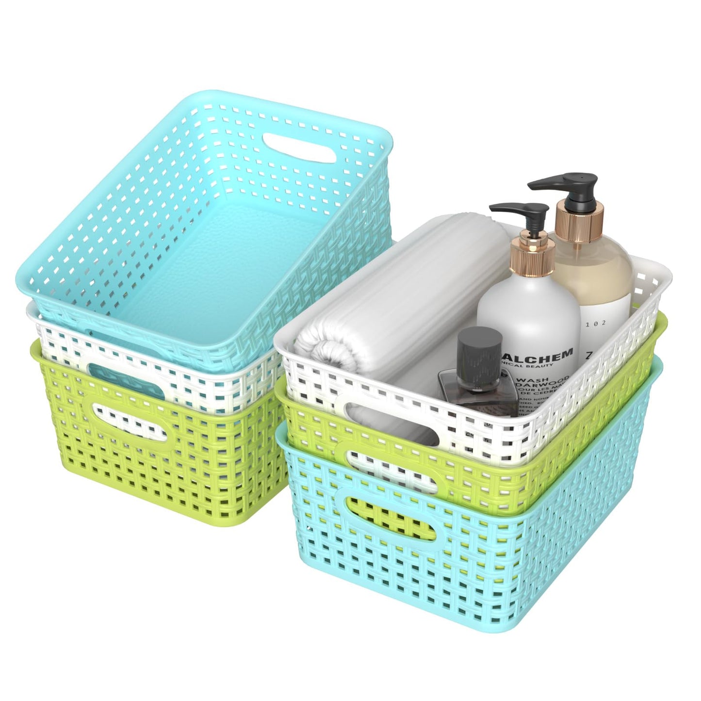 Xyskin 6-Pack Plastic Small Storage Basket Set, Colorful