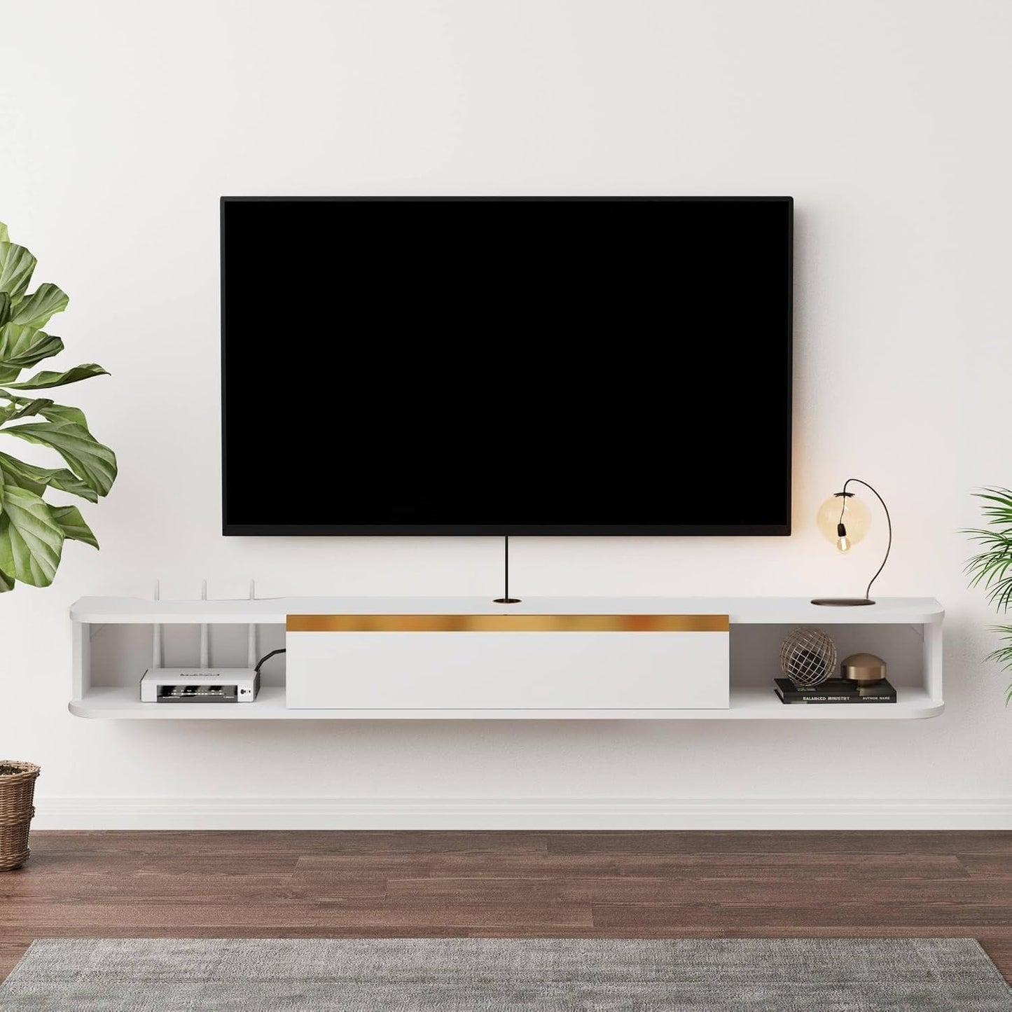 Pmnianhua Floating TV Stand, Wall Mounted Entertainment Center TV Media Console, Floating Shelves with Door