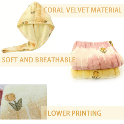 rexinwadfu Hair Towel Wrap 2 Pack Hair Turbans for Women Girl Wet Hair Microfiber Hairs Quick Dry Shower Caps Yellow, Pink