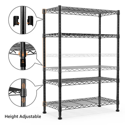M MZG Height Adjustable Shelves,Heavy Duty Wire Pantry Shelving for Tool Sheds, Garage, and Storehouse,Metal,Black 4tier,35 x 60 x 135.8 cm