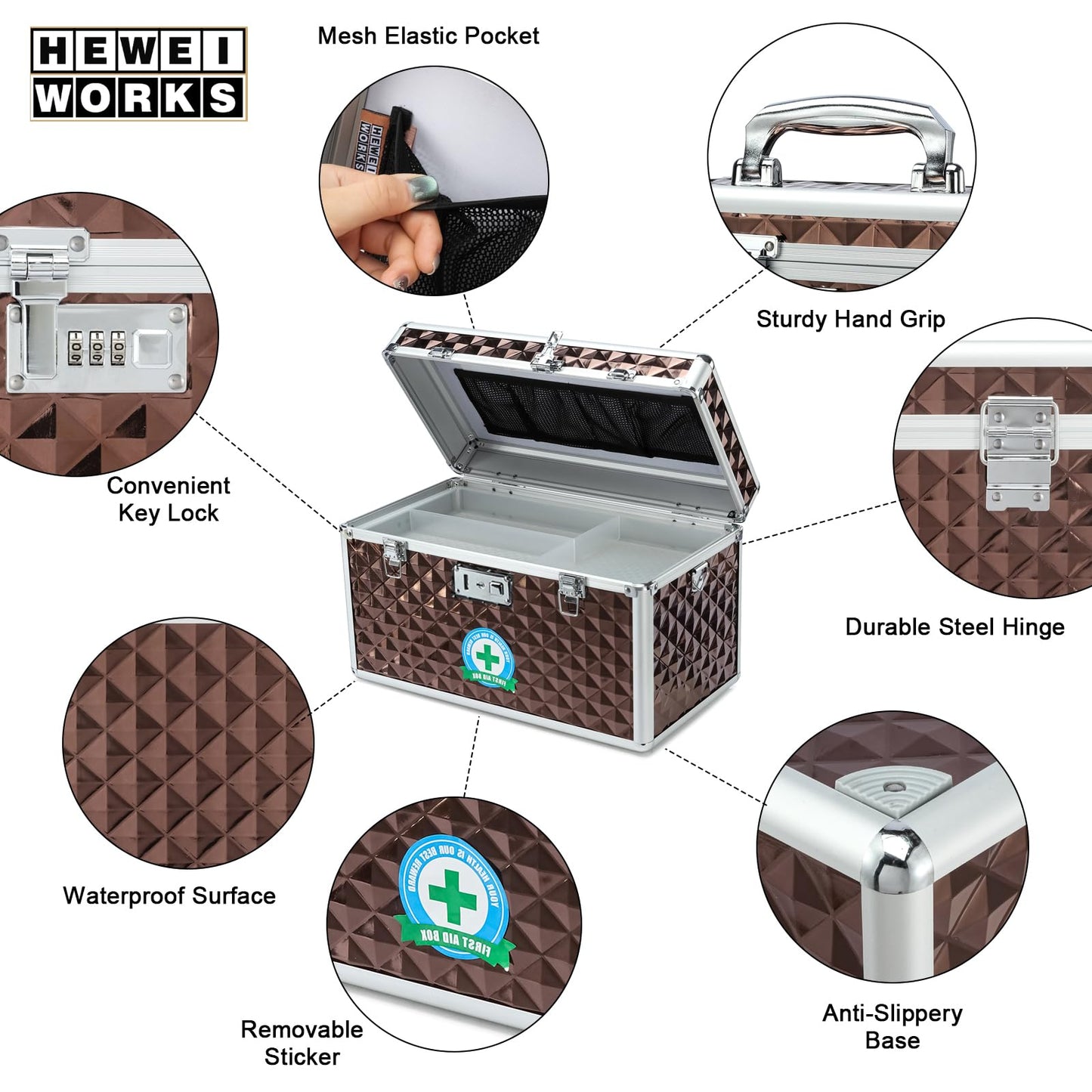 HEWEI WORKS Medication LockBox with Key, Lockable Medicine Storage Box, Security Lock Box, Medical Organizer