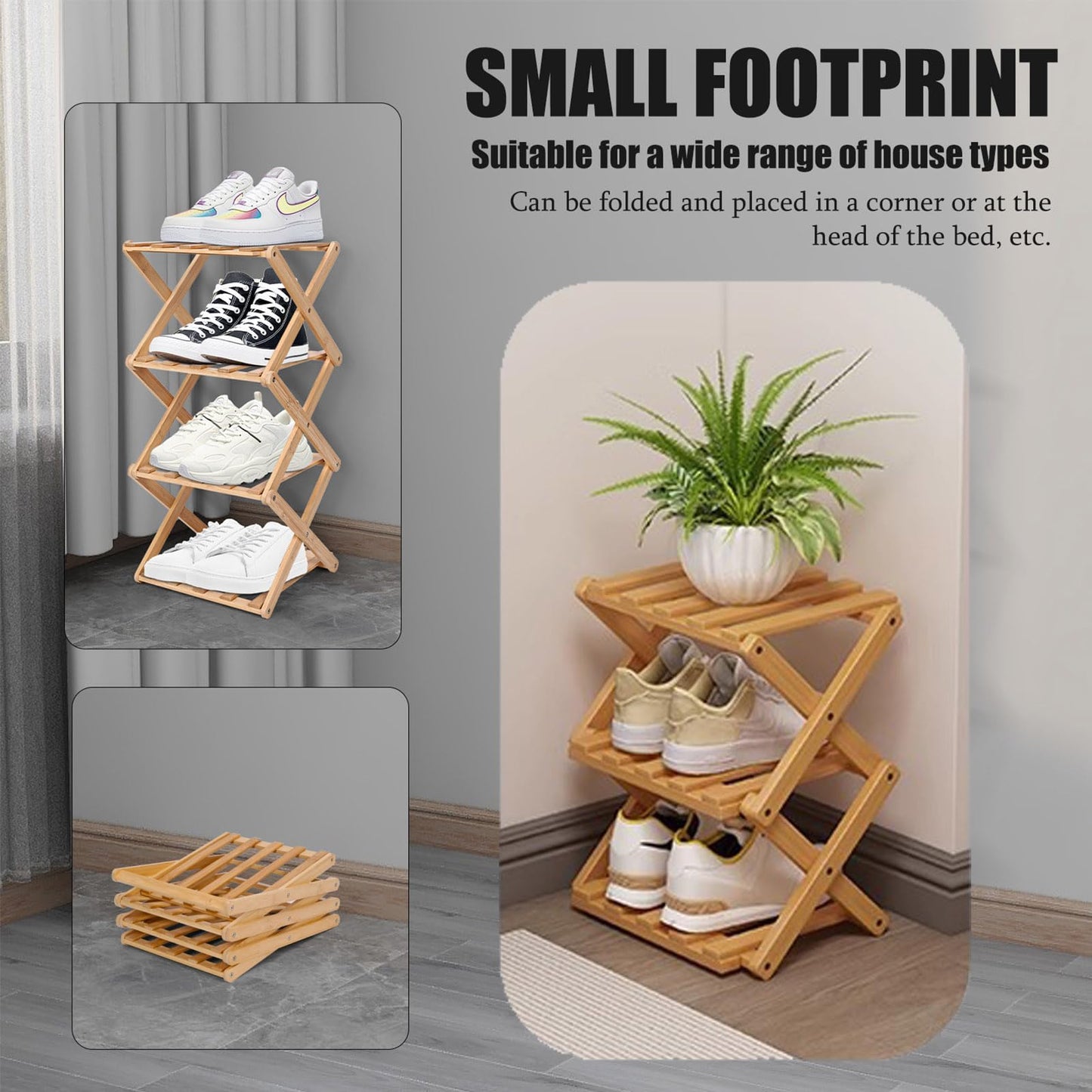 Akloya Small Shoe Rack, 3 Tier Portable Foldable No Installation Mini Shoe Rack Freestanding Shoe Rack for Camping, Hallways, Bedrooms