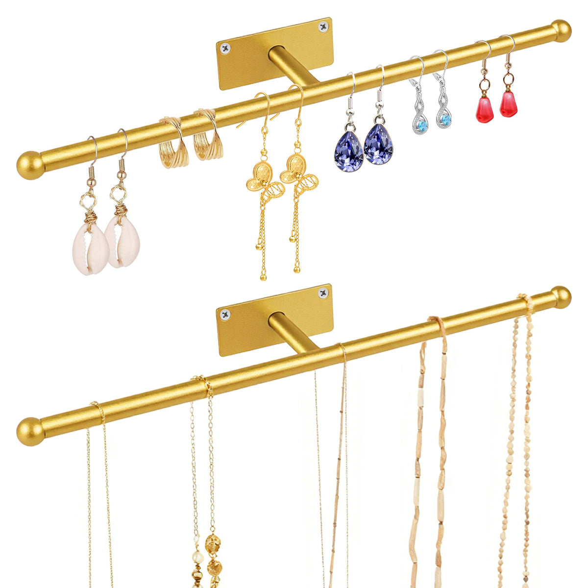 ZHABAYEN 2Pcs Wall Mounted Necklace Holder, Wall Jewelry Organiser, Metal Hanger Organiser for Necklaces, Bracelets and Rings