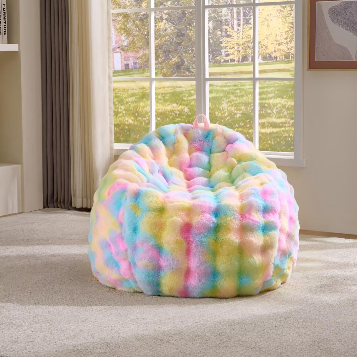 Fluffy Faux Rabbit Fur Bean Bag Chair Cover(No Filler),Cozy Shaggy Bubble Stuffed Animal Storage Large Bean Bag Cover for Bedroom Living Room,Fuzzy