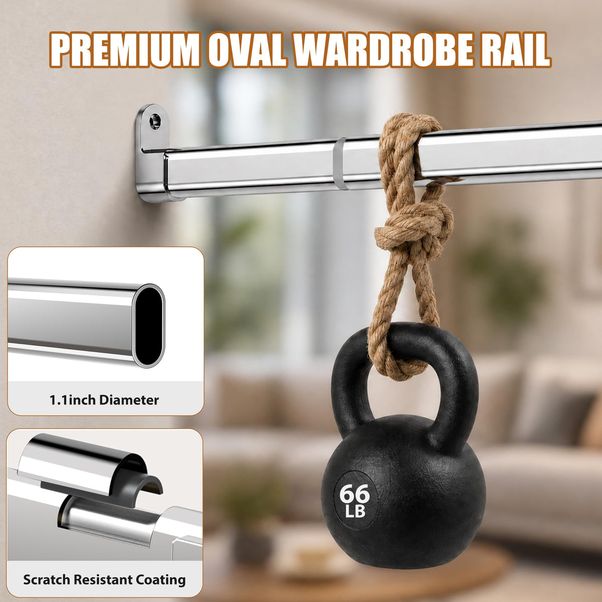 Poskena Silver Wardrobe Rail Heavy Duty,43-101cm Metal Clothes Rail