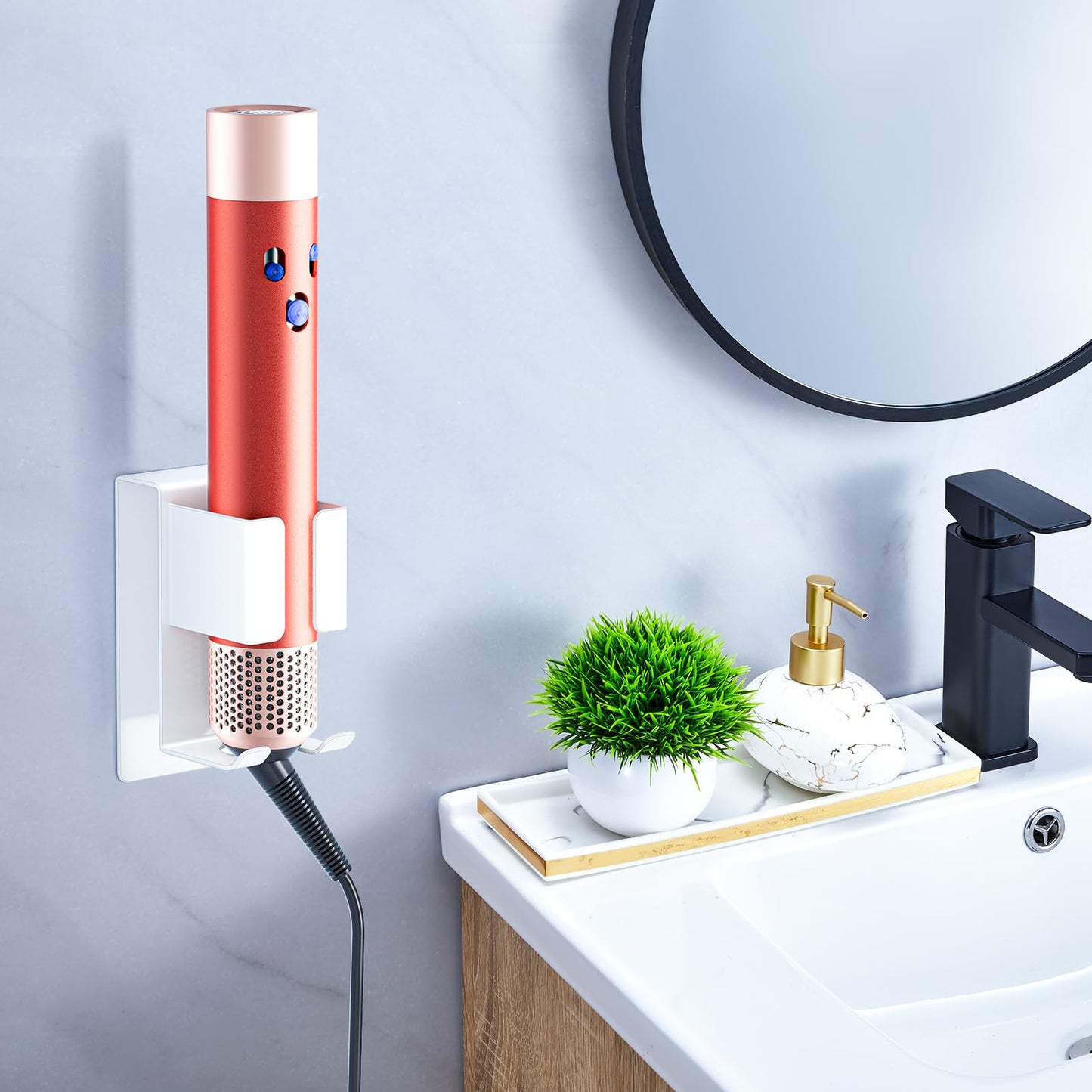 YYBO Hair Dryer Holders Wall Mount, Hair Straightener Holder for Curling Irons Styler Attachment, Hairdryer and Straightener Holder