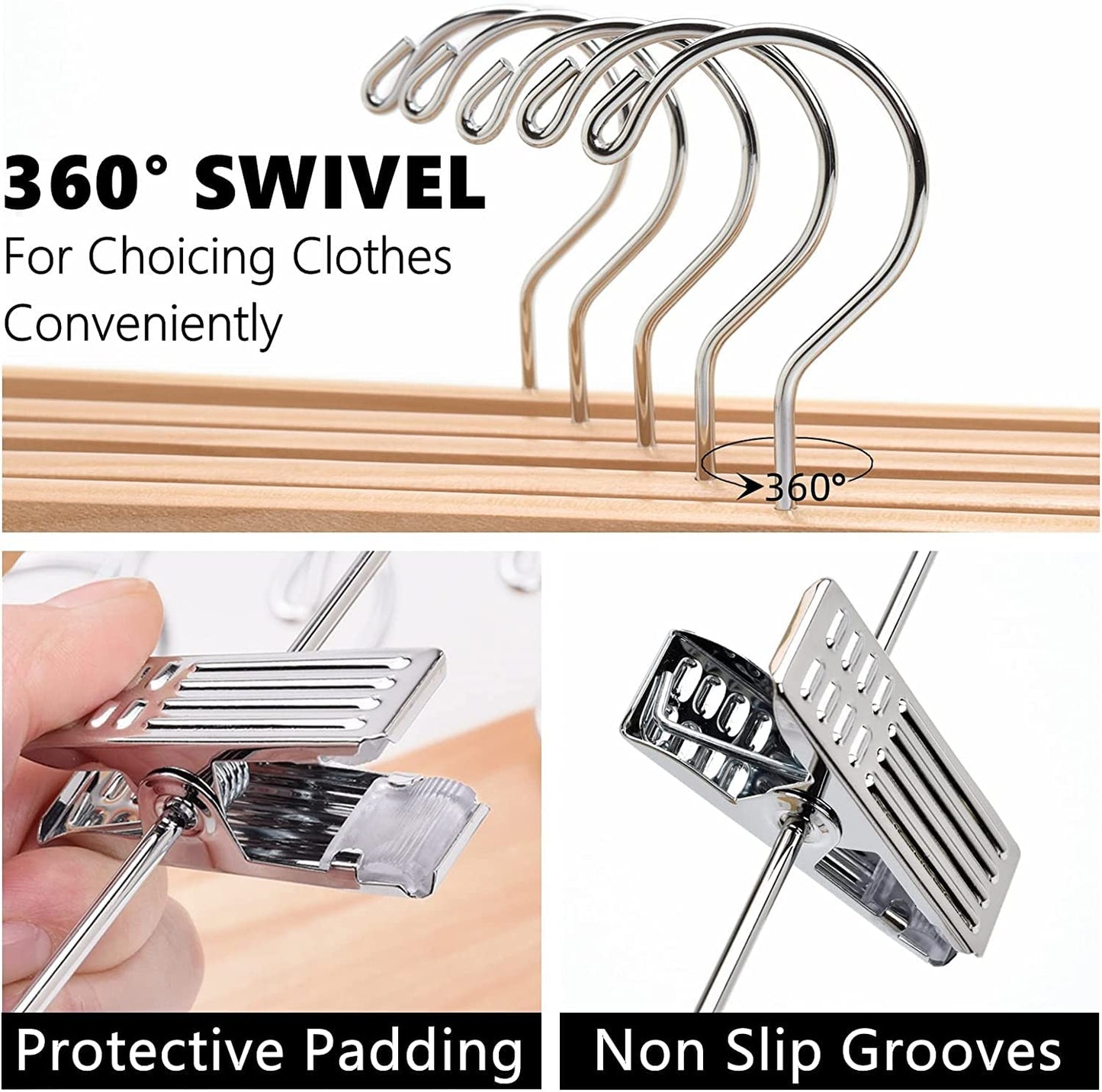 Amber Home 20pcs Wooden Trousers Hangers, Wood Skirts Hangers, Natural