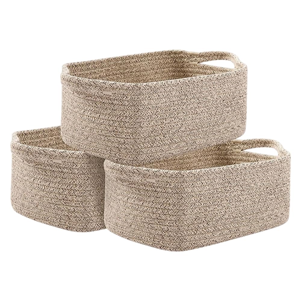LUFEIS Cotton Rope Storage Basket, 3 Pack Storage Baskets for Shelves, Decorative Woven Baskets for Towels, Books, Toys