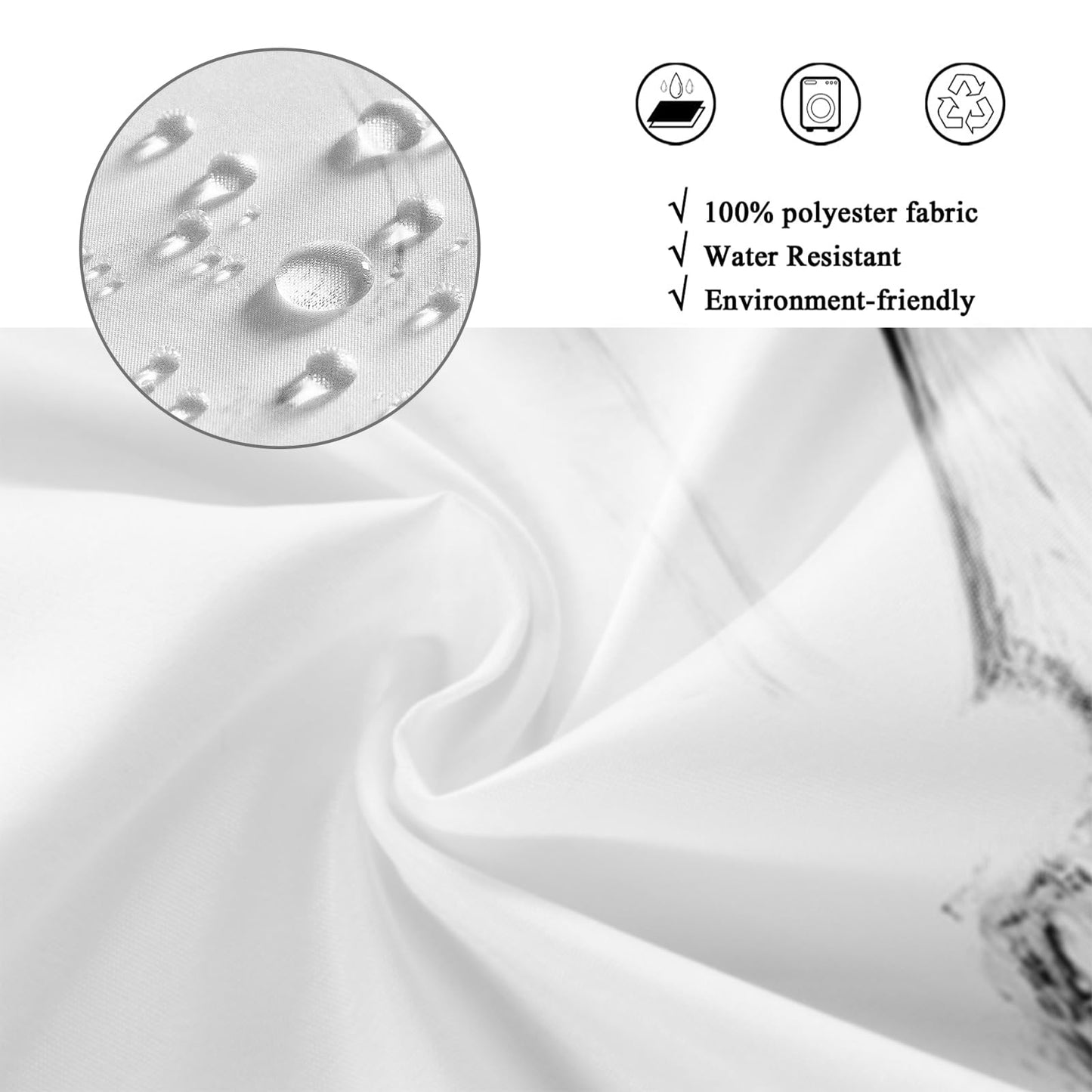 GCIREC Shower Curtain, 180x180cm, Black White Texture Ink Marble Modern Art Waterproof Fabric Machine Washable Bathroom Curtain with Hooks