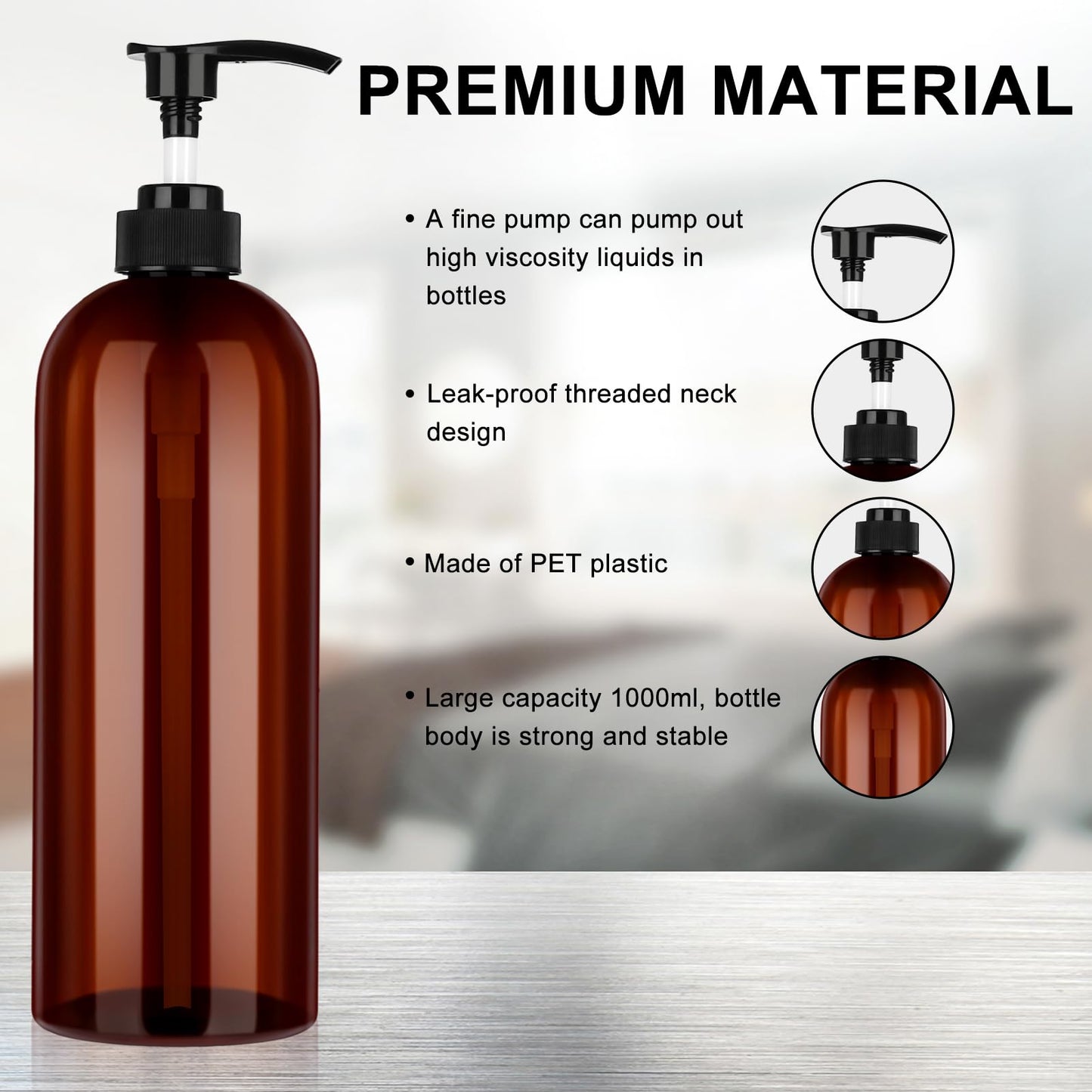 Partideal Pump Bottle Dispenser, 2 Pcs 1000ml/35.2oz Refillable Empty Plastic Amber Bottles