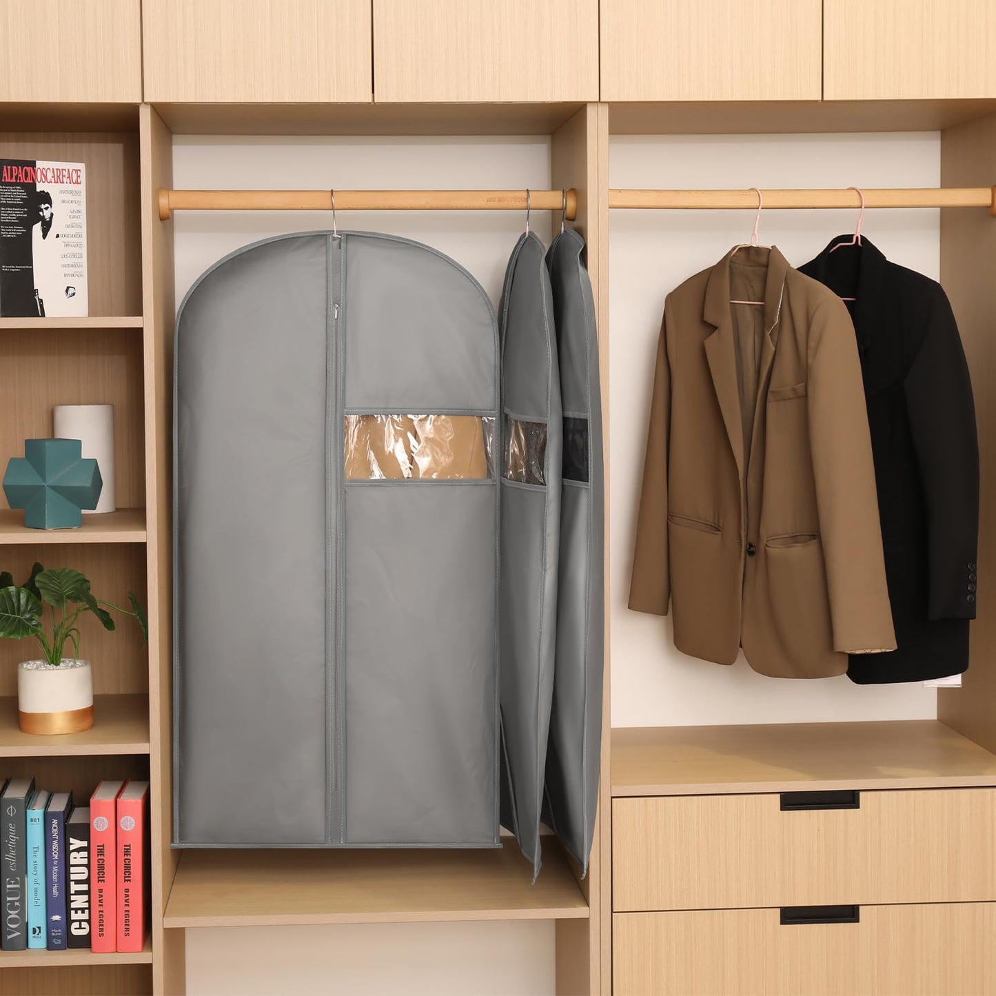 Suit Bag for Hanging Clothes, Suit Covers for Men, Grey, 60x110cm, 2Pcs