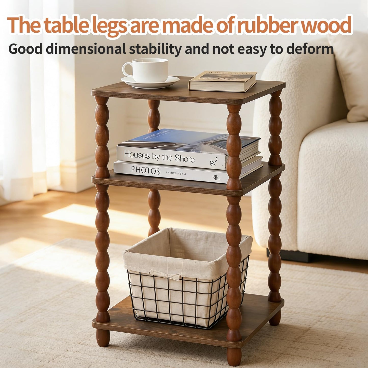GOODLAN Wooden Side Table, Small End Table with Storage Shelf, Modern Bedside Coffee Table Night Stand for Living Room, Bedroom