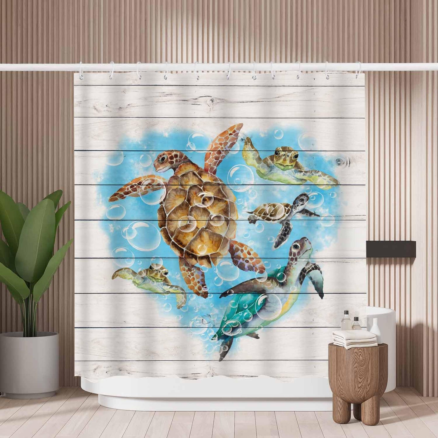 Woutay Shower Curtain Mould Proof Resistant Sea Turtle,Water Repellant Fabric,Polyester,with 12 Plastic Hooks,Size 180x180CM