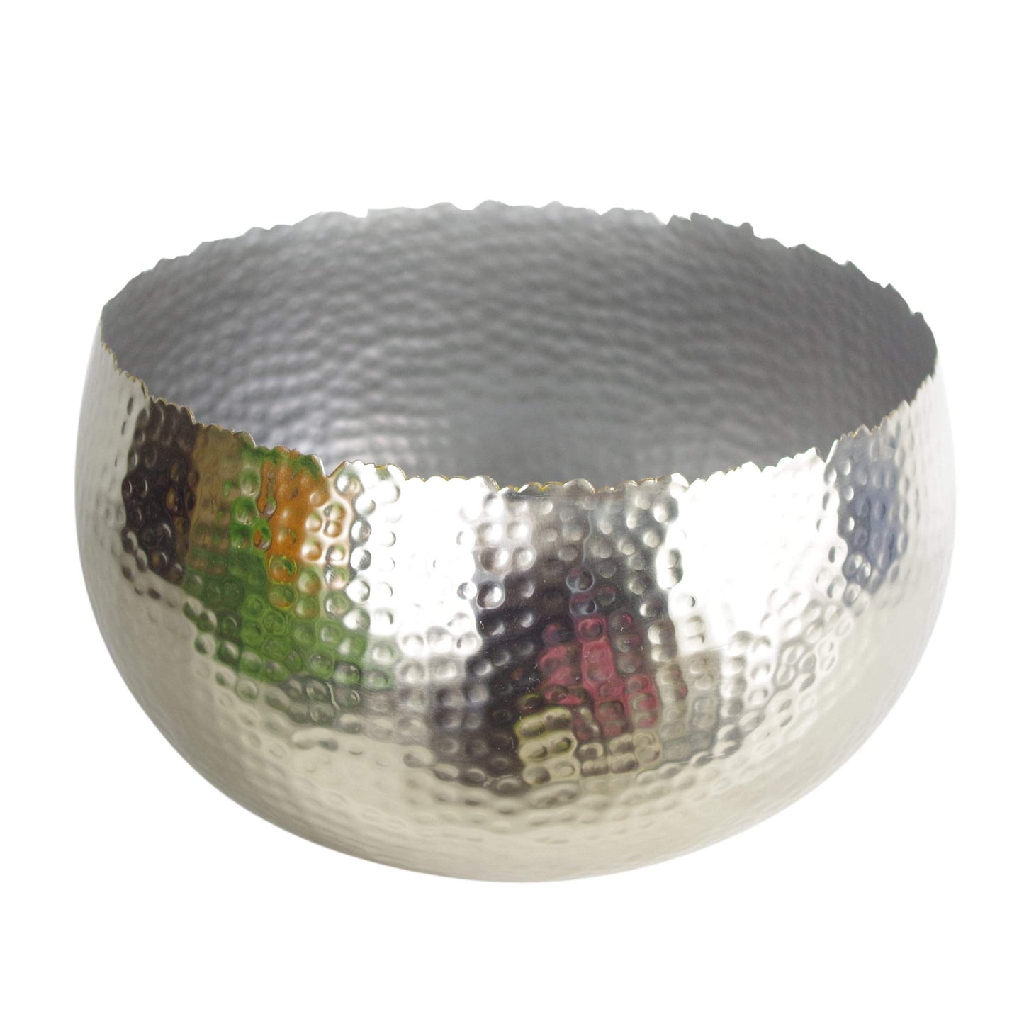 Leaf Large Curved Edge Hammered Metal Bowl, Silver, 32 x 20 cm