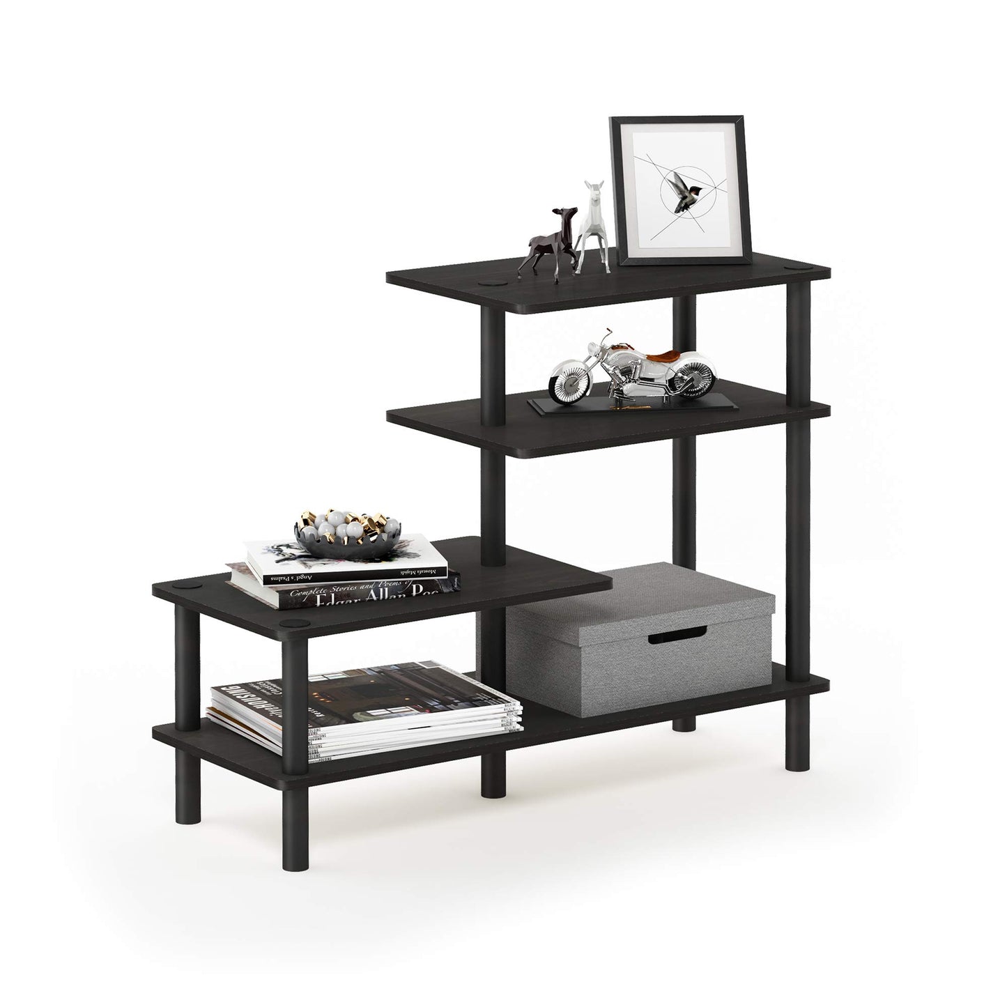 Furinno TURN-N-TUBE Storage Shelves, 4-Tier Ladder Book Shelf, Accent Display Shelf, Toolless Open Shelves, Round Tubes, for Organization and Storage