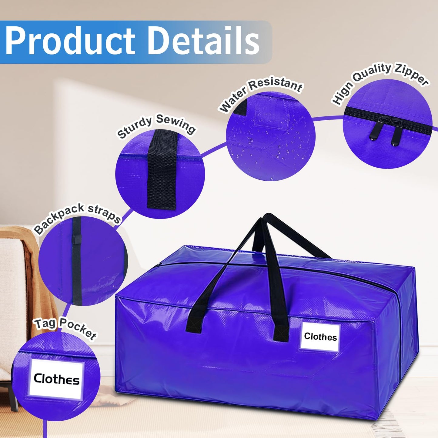 6 Pack Moving Boxes Large Strong,95L Oversized Moving Bags,Storage Bags with Backpack Straps,Zippers &Handles,Boxes for Moving House,Moving Totes for