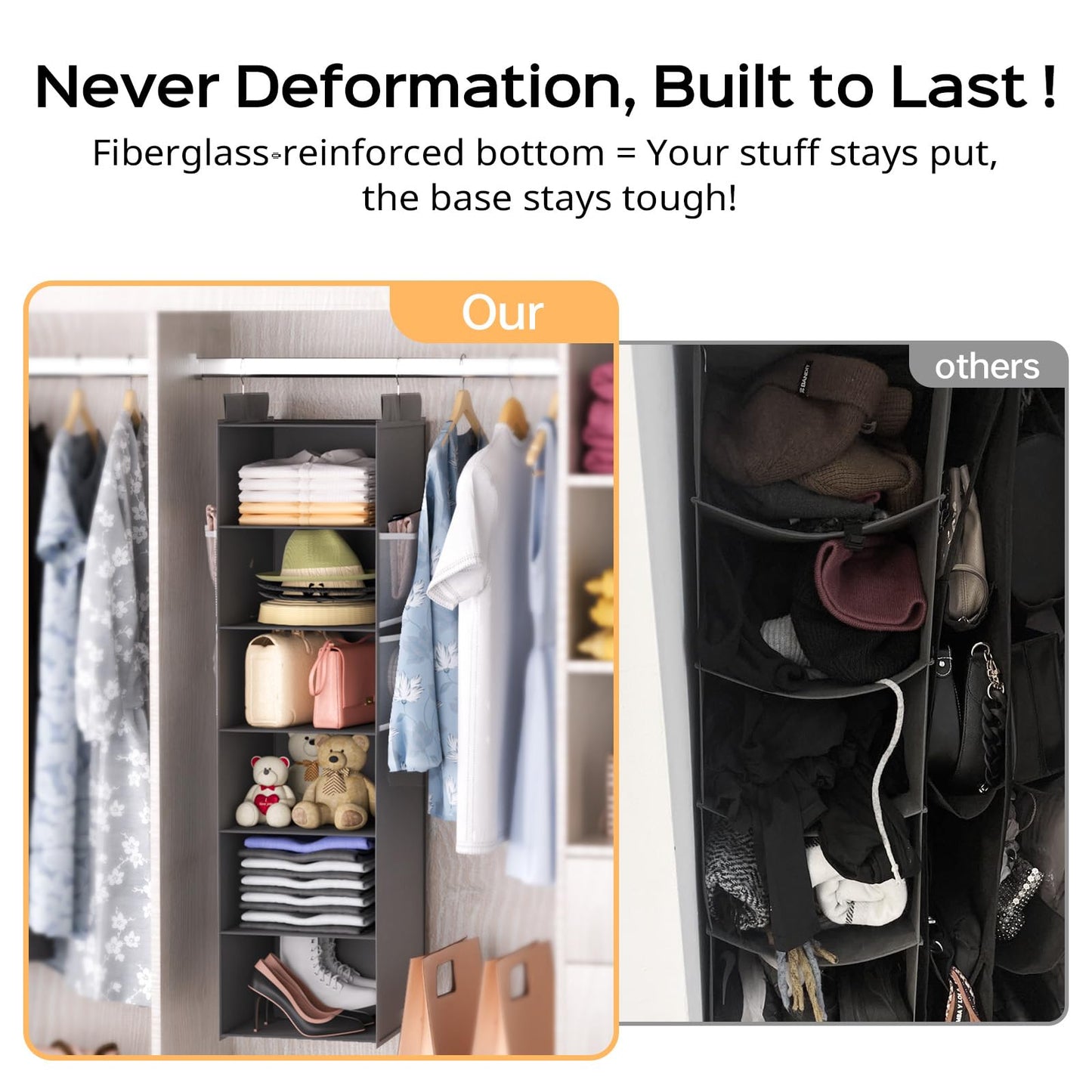 Extra Deep Hanging Storage with 6 Shelves and Large Mesh Pockets, Durable, Heavy-Duty Wardrobe Storage Organiser
