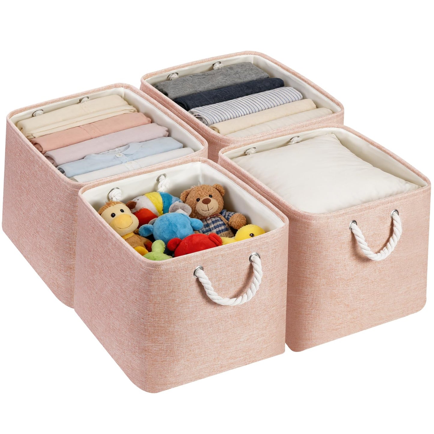JUNLAI 4 Pack Fabric Storage Boxes, Kallax Storage Boxes 33 x 38 x 33 with Handles, Foldable Large Storage Pink Basket for Office & Home, Book
