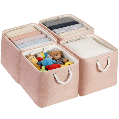 JUNLAI 4 Pack Fabric Storage Boxes, Kallax Storage Boxes 33 x 38 x 33 with Handles, Foldable Large Storage Pink Basket for Office & Home, Book
