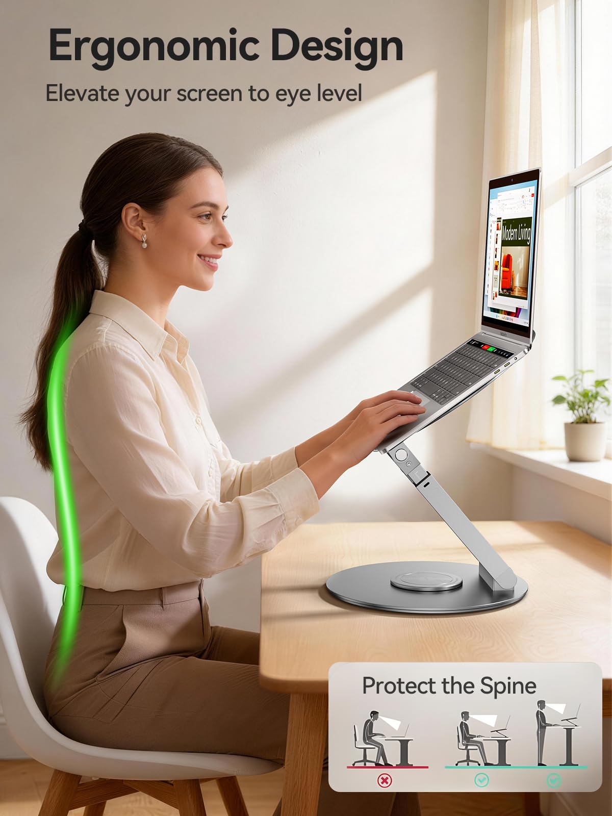 Anifrim Telescopic Laptop Stand, 360 Rotating Computer Stand Adjustable Height Swivel Pull Out Design Ergonomic Latptop Riser Standing Desk Converter