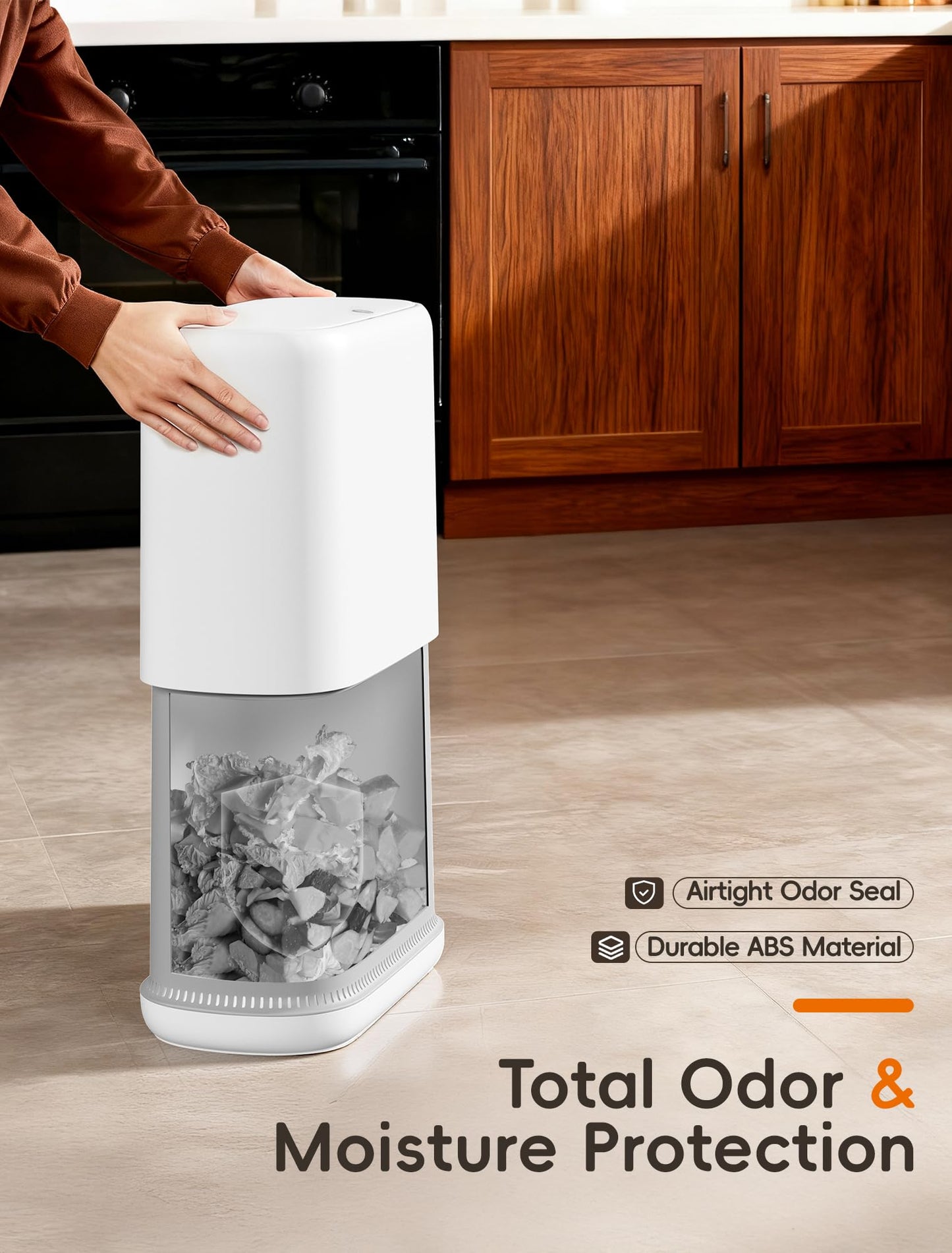 LEGUO Slim Touch Top Bathroom Bin with Lid, White, 11.7L