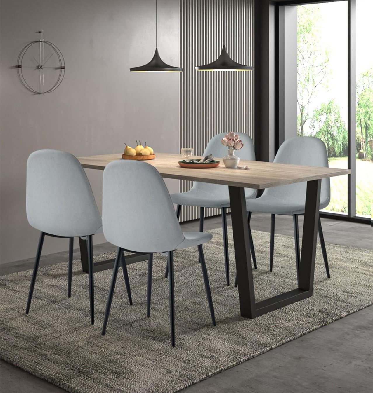 Hallowood Furniture Dudley Modern Dining Table and Chairs Set 4, 180x80cm
