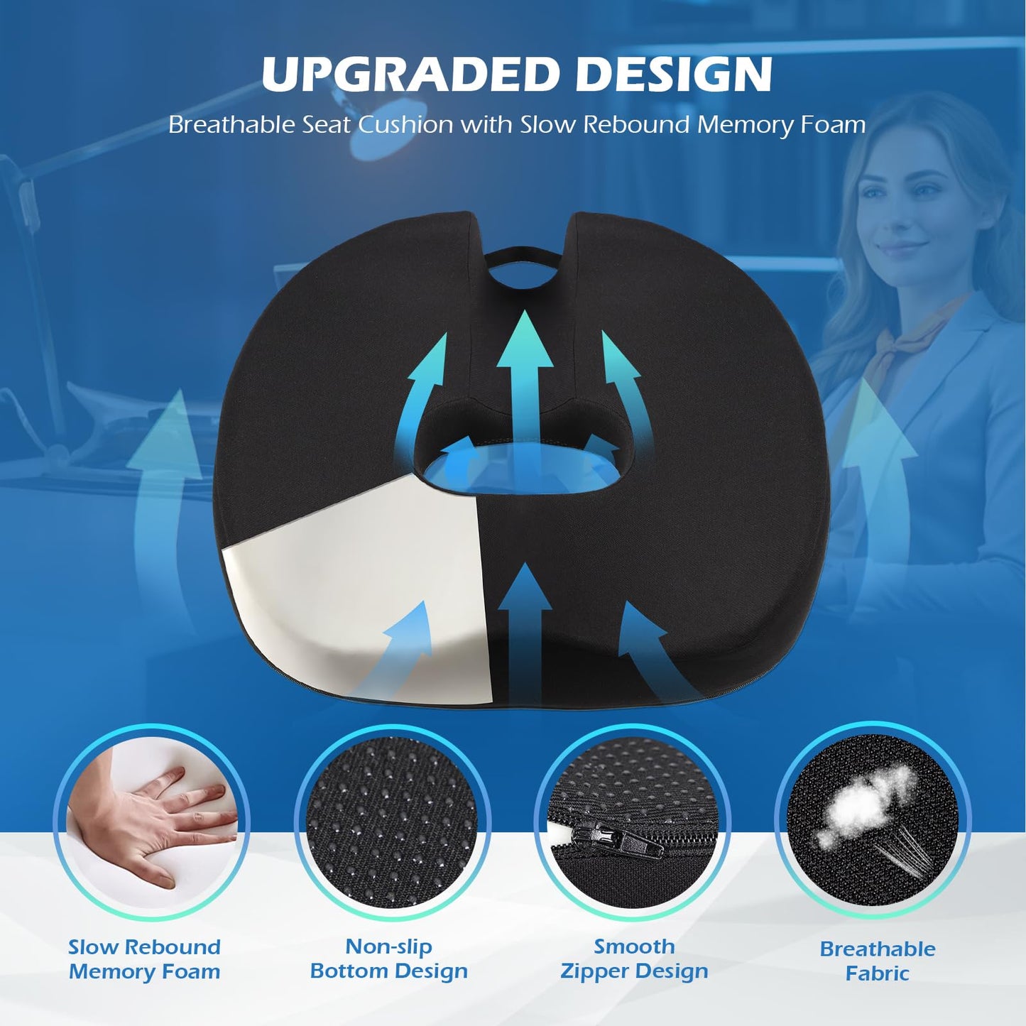 Donut Seat Cushion for Coccyx, Office Chair Cushions for Sciatica & Back,Hip Pain Relief,Memory Foam Orthopedic Cushion for Tailbone