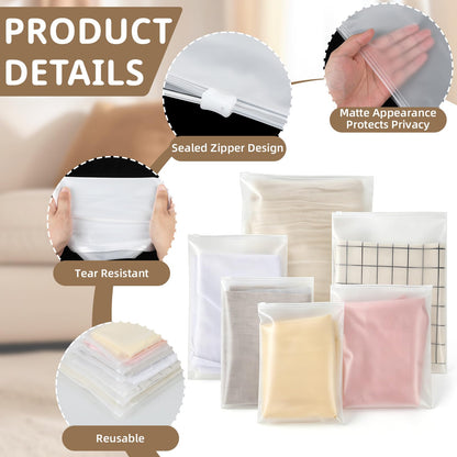 Ziplock Bags for Clothes, 60 Pcs, Multiple Sizes, with Lable Stickers