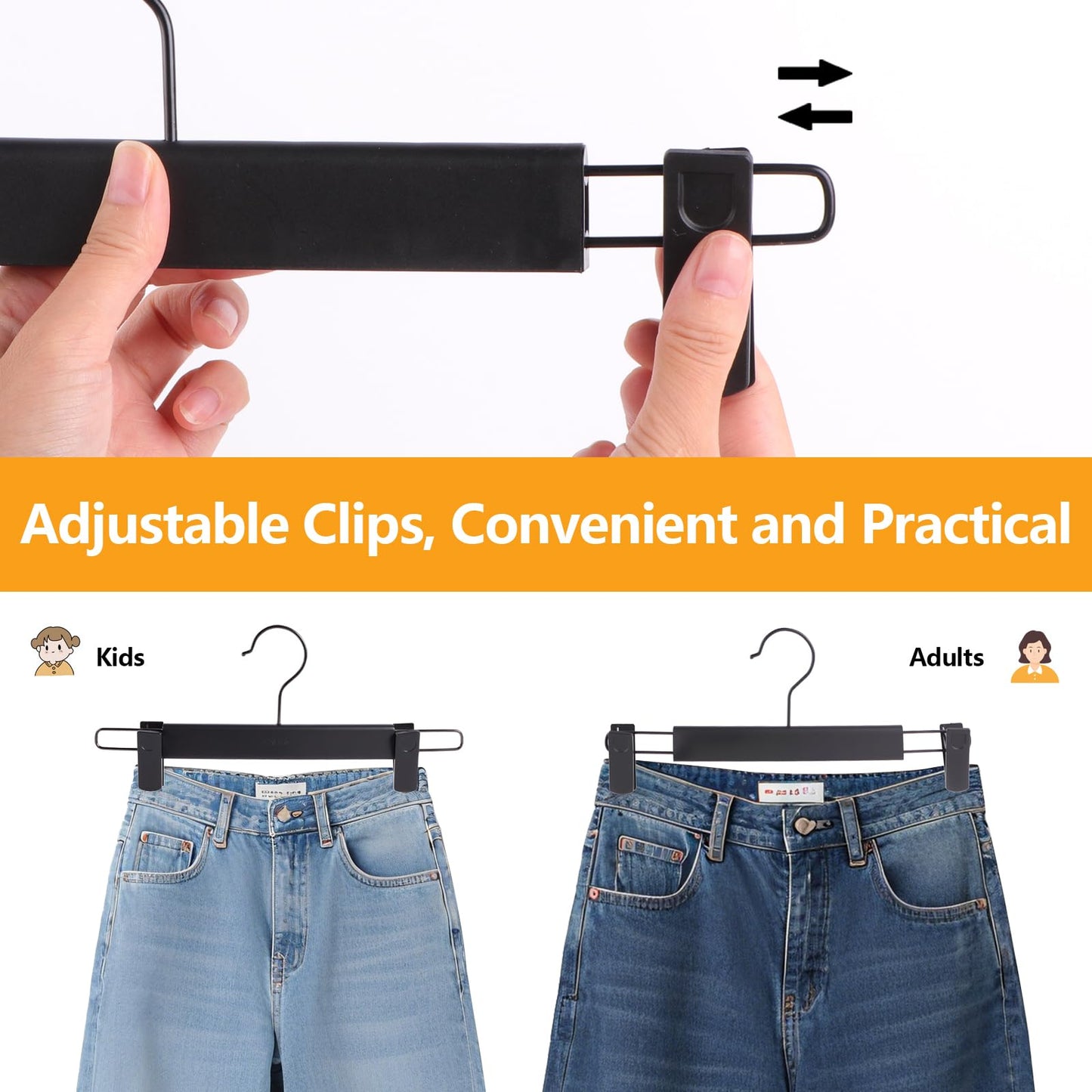 Trouser Hanger, 20Pack Plastic Pant Hangers Space Saving Skirt Hangers with Clips Adjustable Non-Slip Coat Suit Metal Heavy Duty Chrome Clothes