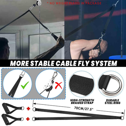 Lyndwin Cable Pulley System Home Gym, 3 in 1 Weight Cable Pulley System with Tricep Rope Straight Bar, Home Gym Machine Equipment for Triceps Biceps