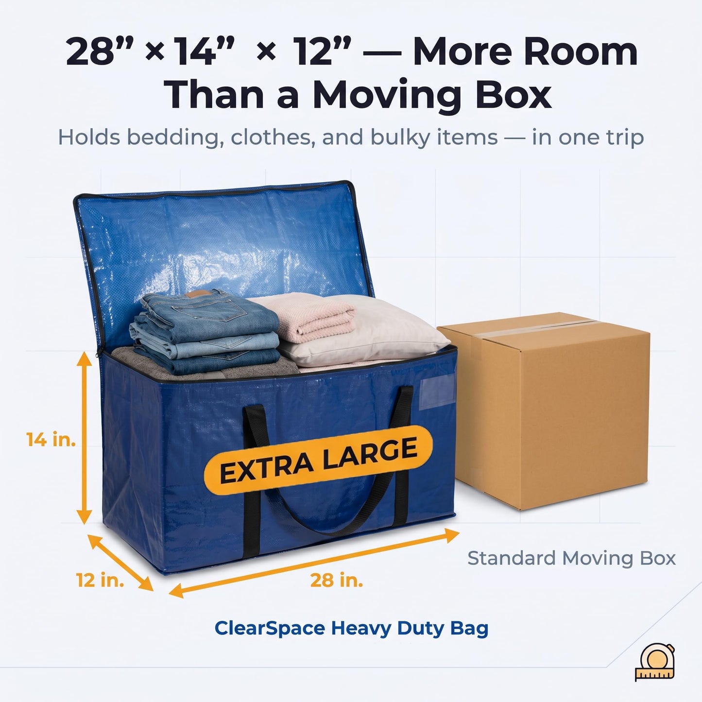 ClearSpace Heavy Duty Moving Bags or Storage Bins with Lids, Blue, 6 Pack