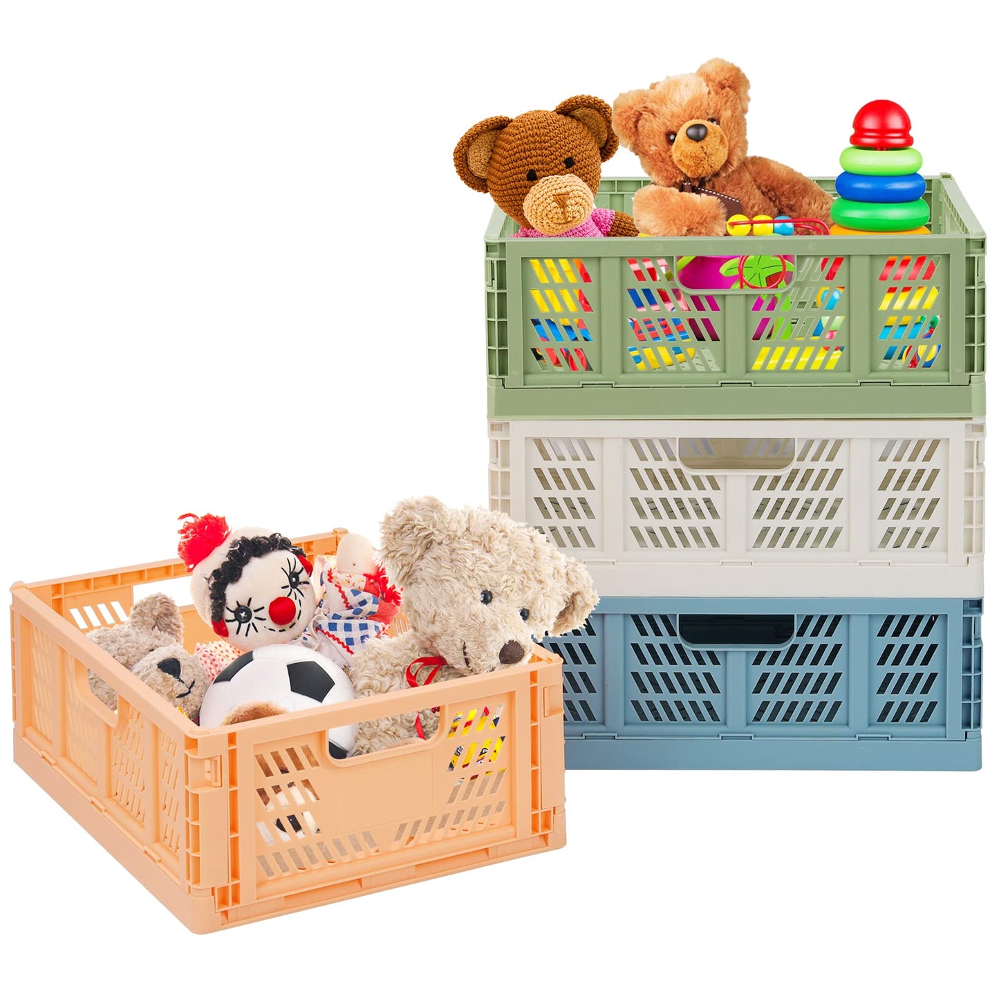 Plastic Drawer Organizer Collapsible Storage Boxes Crate,4-Pack Stackable Folding Storage Basket Closet Containers Toy Organiser for Home Office