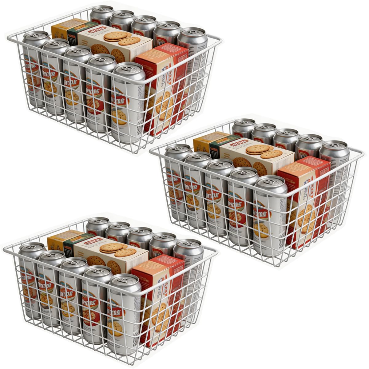 WYIPOLZI 3PCS Large Wire Storage Baskets, Chest Freezer Storage Baskets, Chest Freezer Organiser, Metal Basket for Pantry Cabinet, White