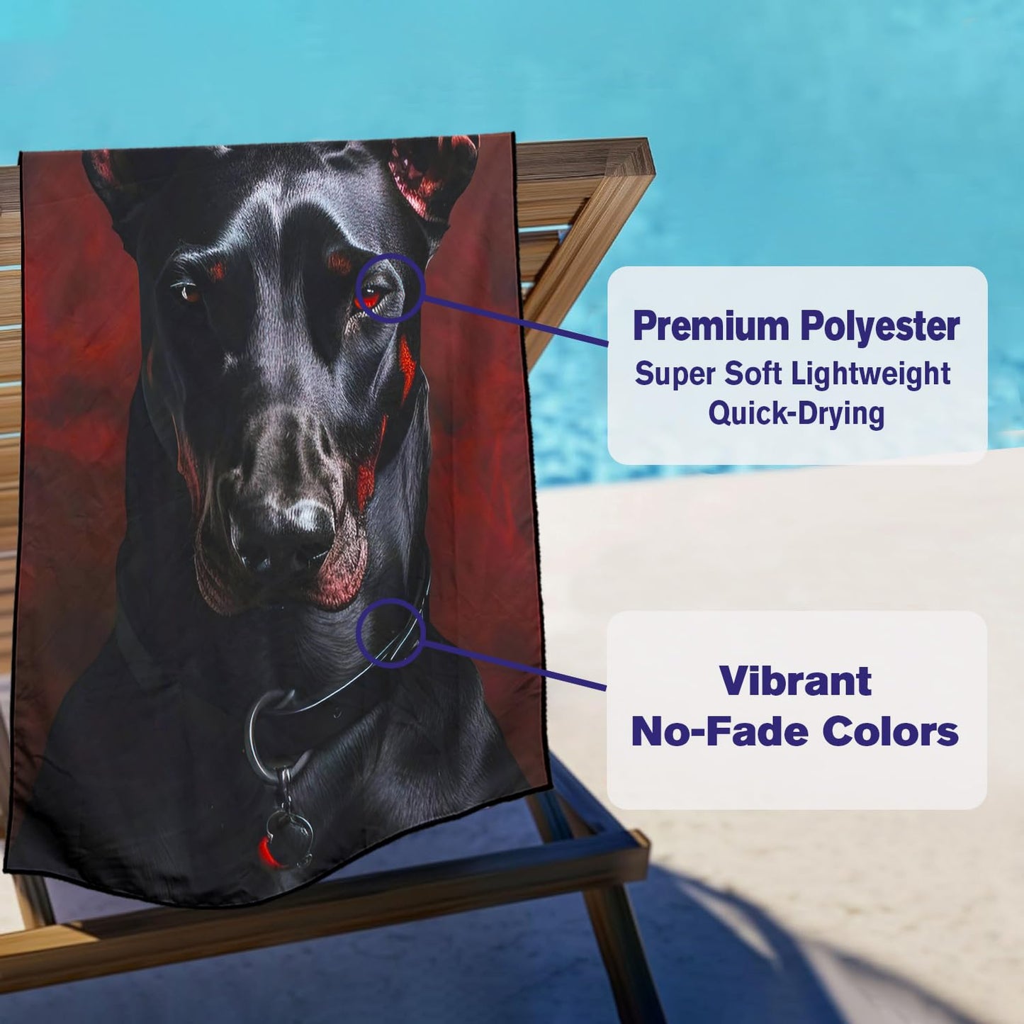 Violetpos Doberman Beach Towel for Dog Lovers, Extra Large 180x90 cm 250GSM Microfibre, Sand Free Quick Dry