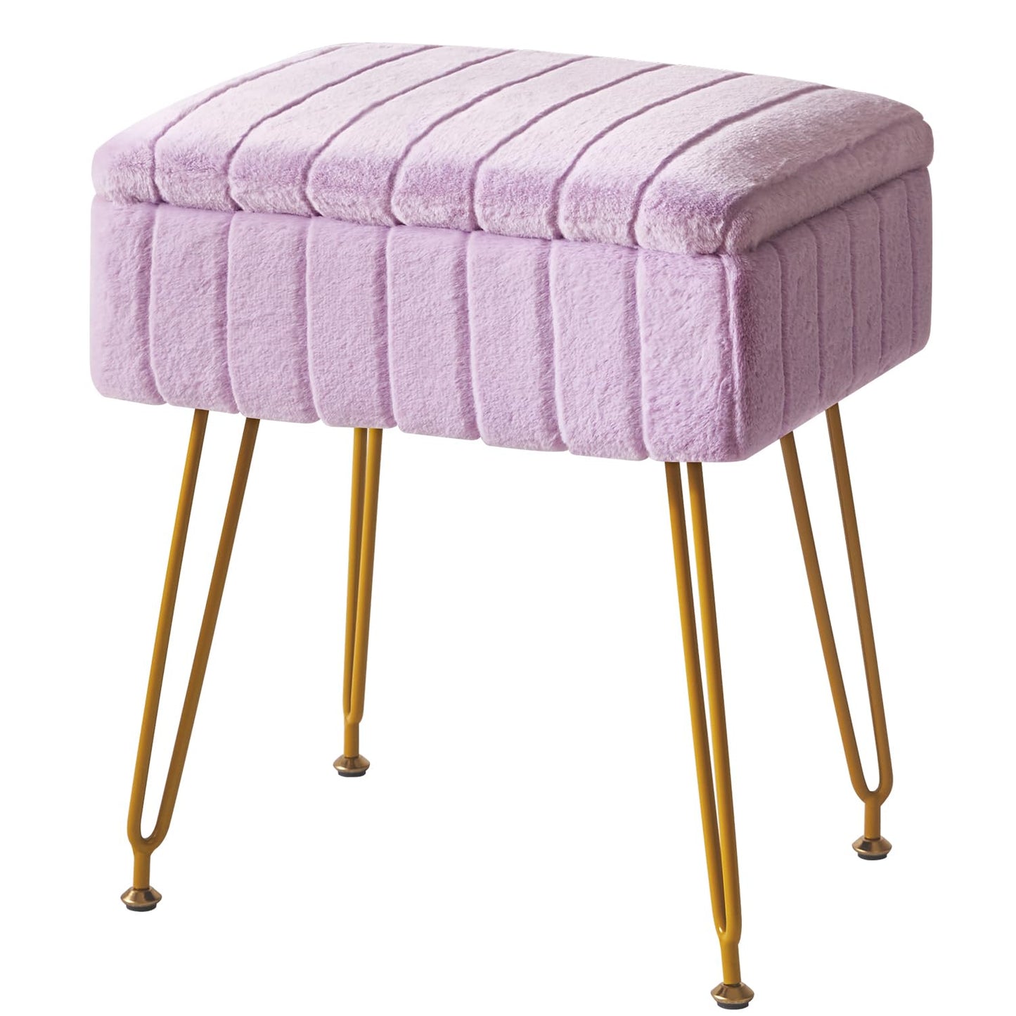 IBUYKE Vanity Stool Chair with Storage, Faux Fur Ottoman, Purple L/G-50V